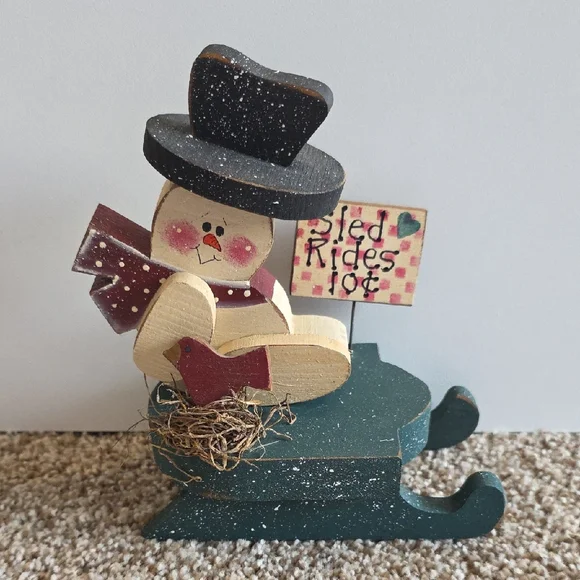Winter - Snowman Sled Decor - Wood - Picture 1 of 8